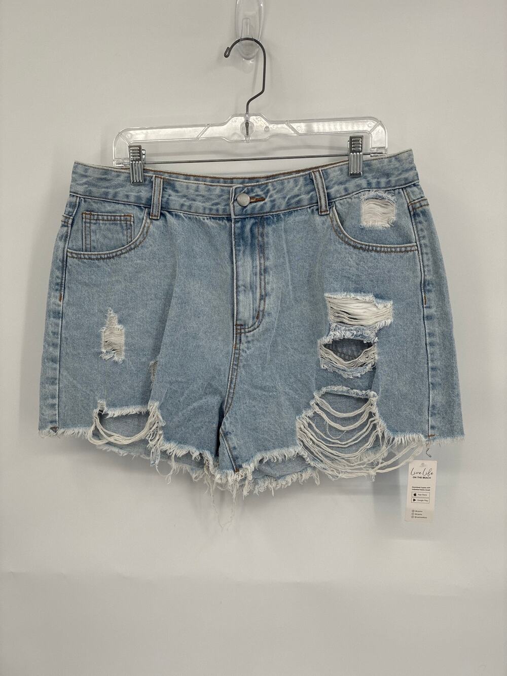 Cupshe Light Blue Destroyed Denim Shorts CAA02B4A001SS XL NEW